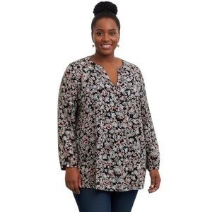 Terra & Sky 3X Floral Long Sleeve Lightweight Button Front Blouse Office Casual